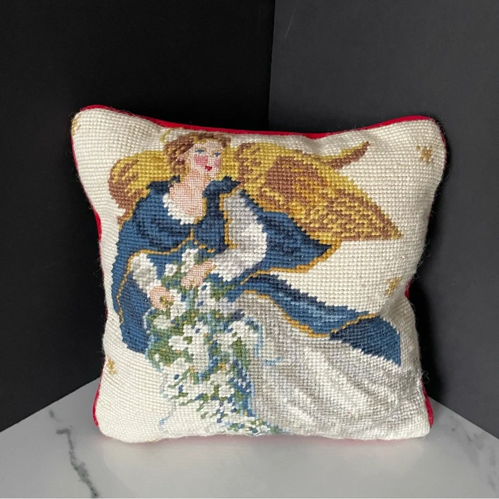 Blue Angel Needlepoint Holiday Pillow